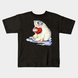 Polar whte bear with a heart Kids T-Shirt